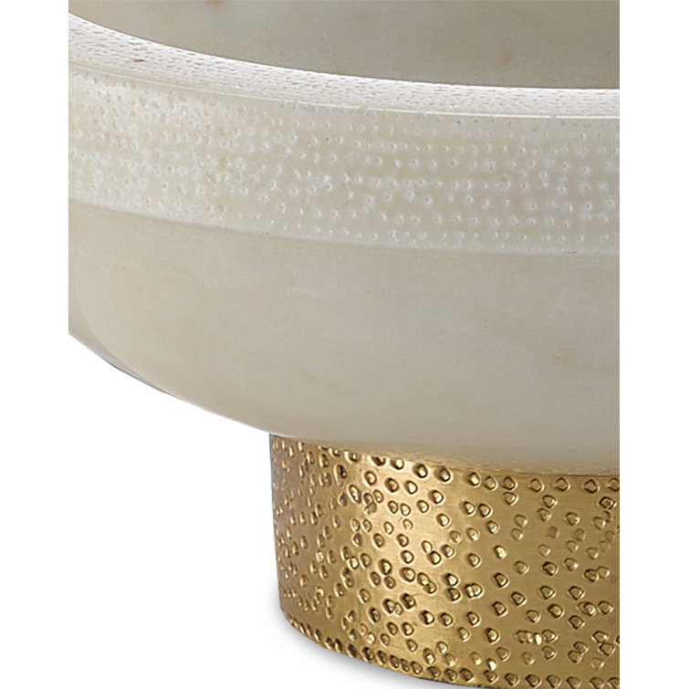 White Marble Decorative Bowl with Brass Stand