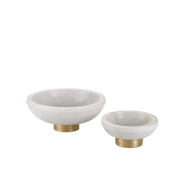 White Marble Decorative Bowl with Brass Stand