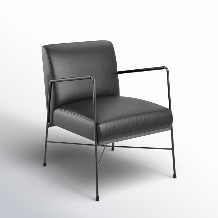 Dagwood Black Geometric Top-Grain Leather Chaise with Metal Frame