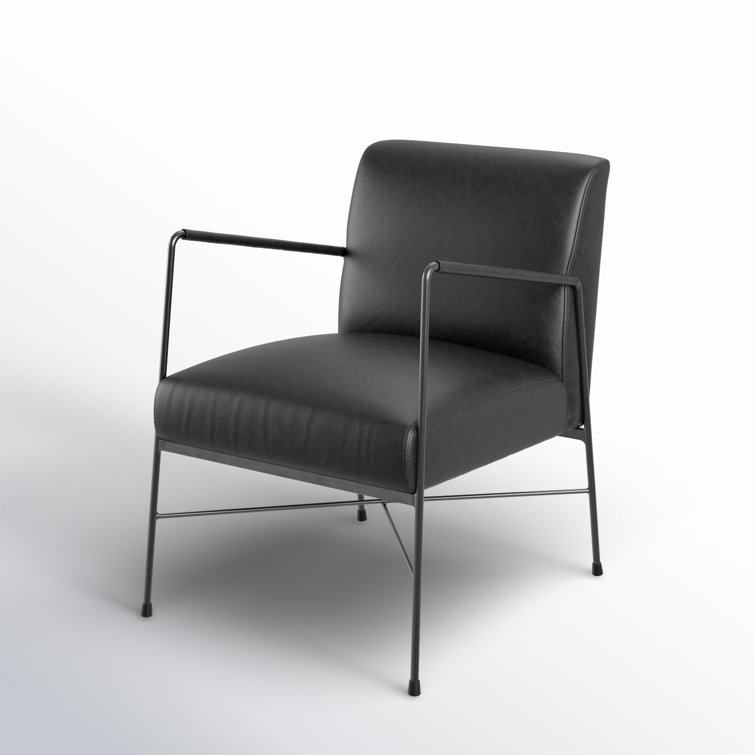 Dagwood Black Geometric Top-Grain Leather Chaise with Metal Frame