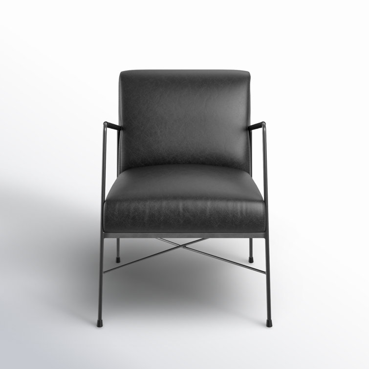 Dagwood Black Geometric Top-Grain Leather Chaise with Metal Frame
