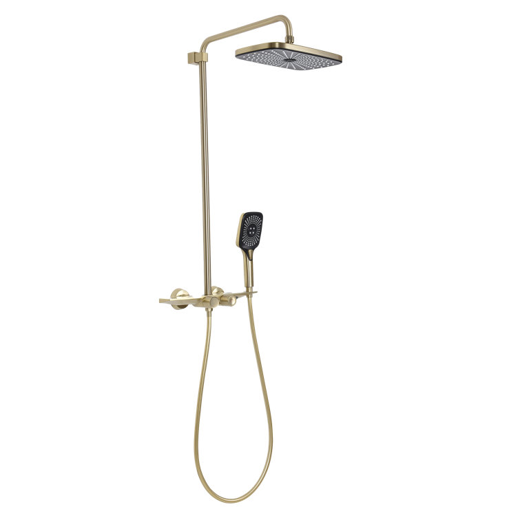 Brushed Gold Brass Thermostatic Wall-Mounted Shower System