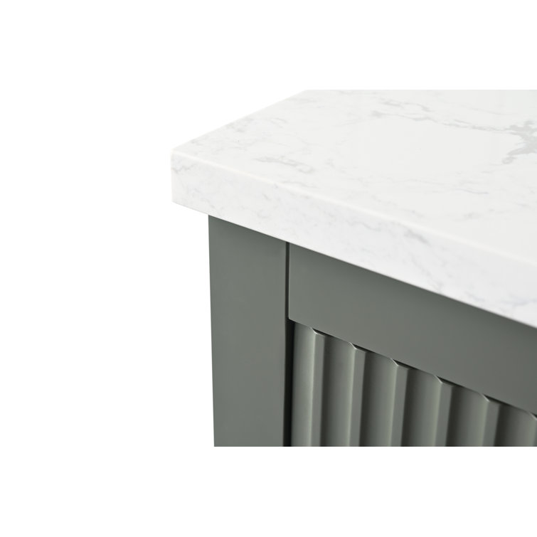 Vintage Green Single Sink Bathroom Vanity with Marble Top