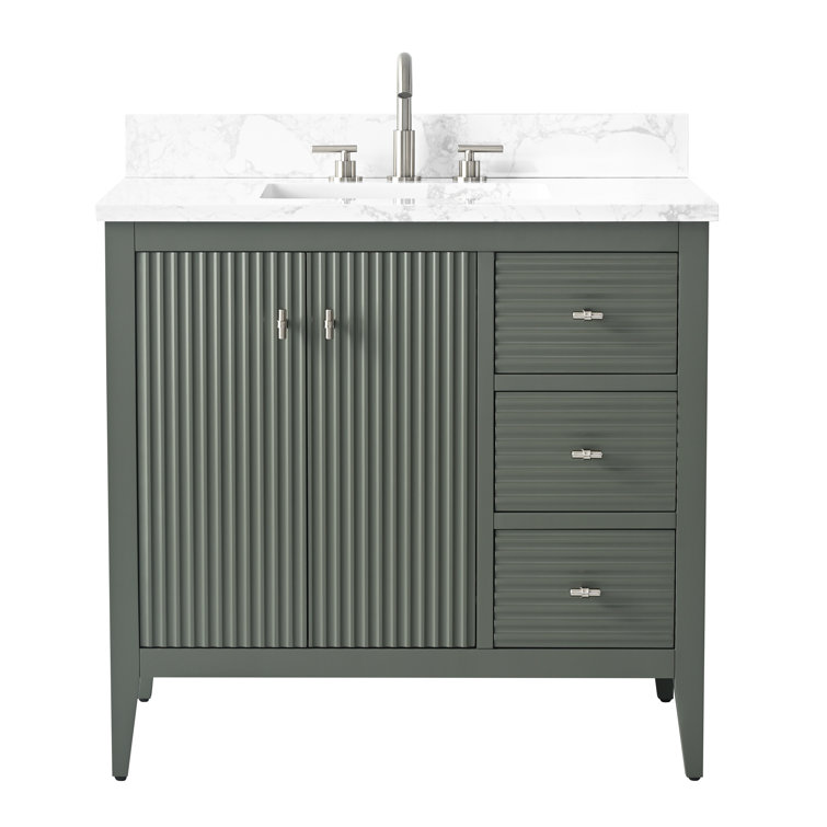 Vintage Green Single Sink Bathroom Vanity with Marble Top