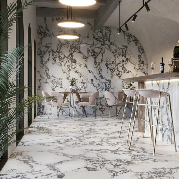 Signature 48x48 White Marble Look Satin Porcelain Tile