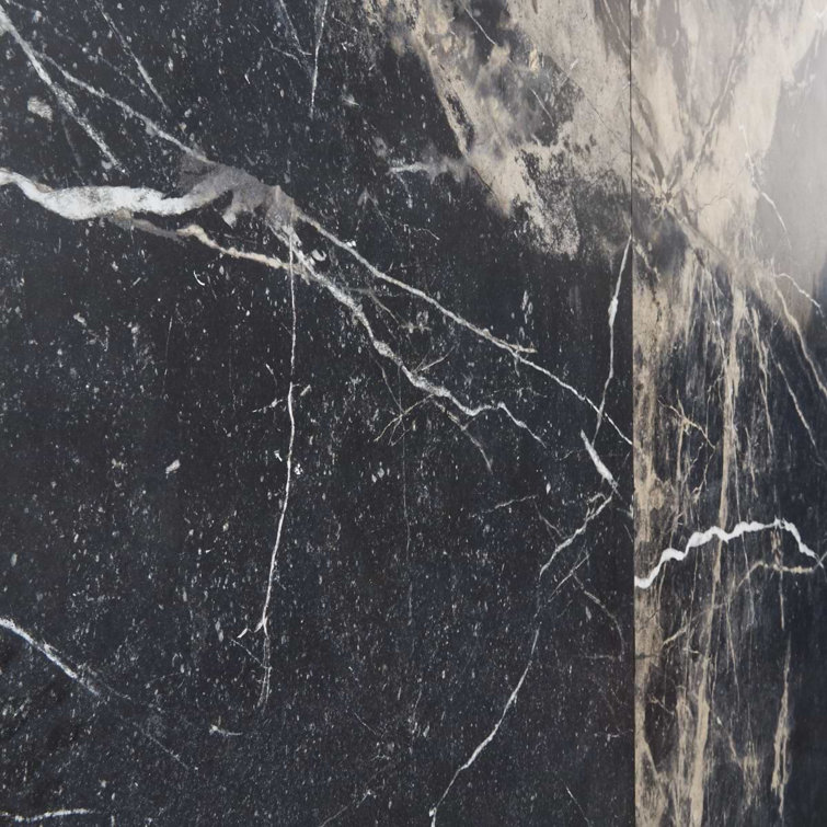 Large Black and Beige Marble Look Satin Porcelain Tile