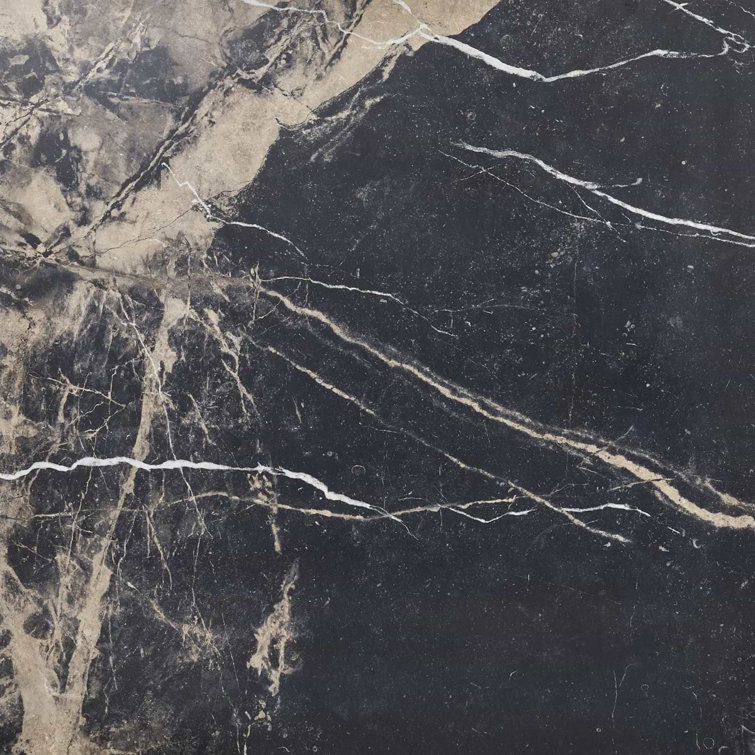Large Black and Beige Marble Look Satin Porcelain Tile