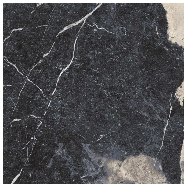 Large Black and Beige Marble Look Satin Porcelain Tile