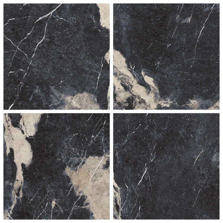 Large Black and Beige Marble Look Satin Porcelain Tile