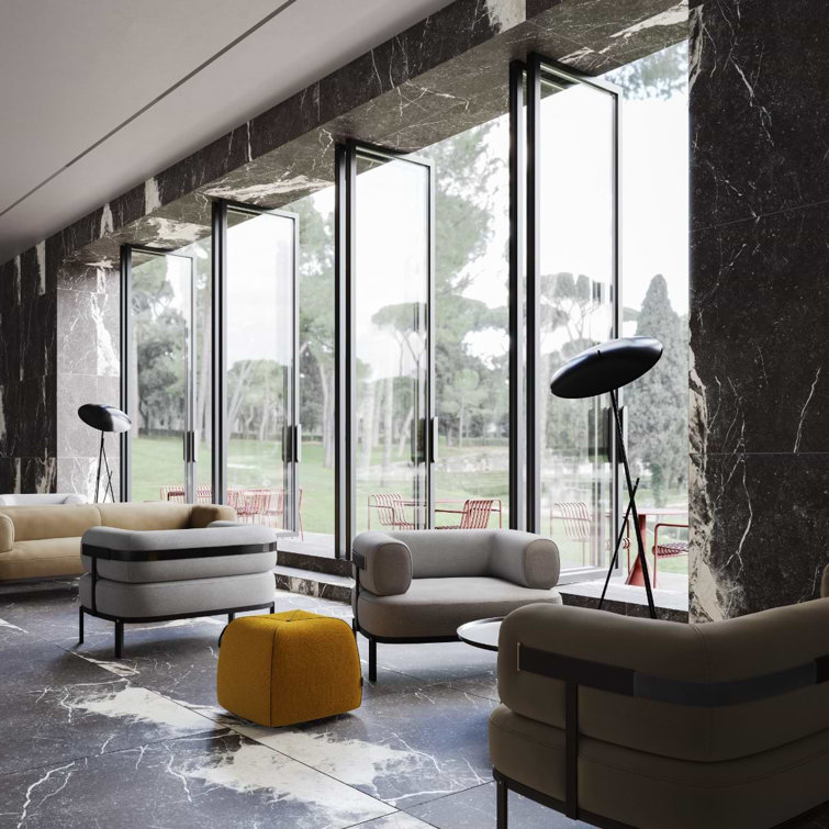 Large Black and Beige Marble Look Satin Porcelain Tile