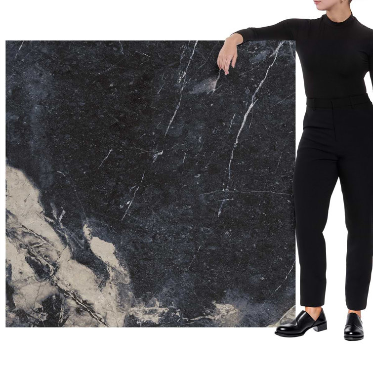 Large Black and Beige Marble Look Satin Porcelain Tile