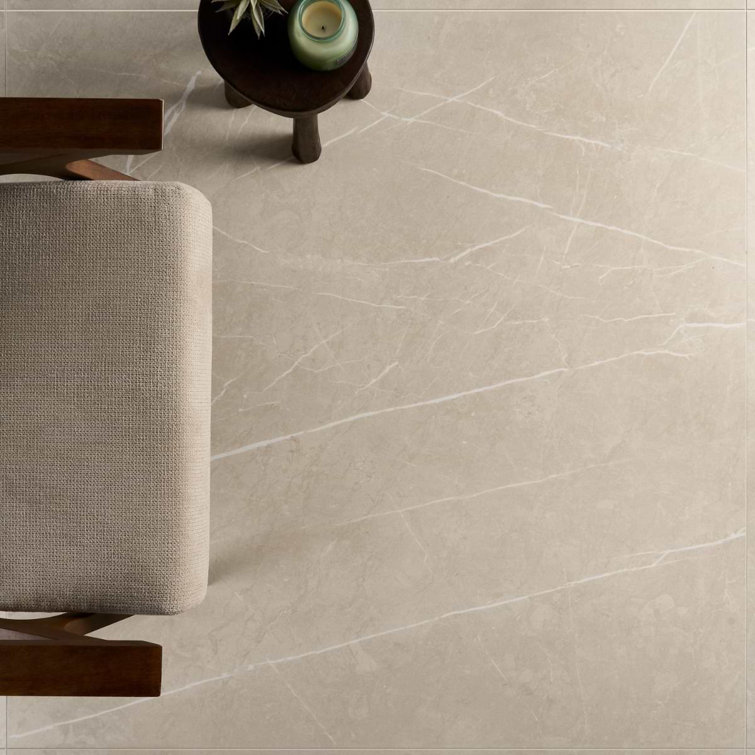 Cream Marble Look Satin Porcelain Large Format Tile