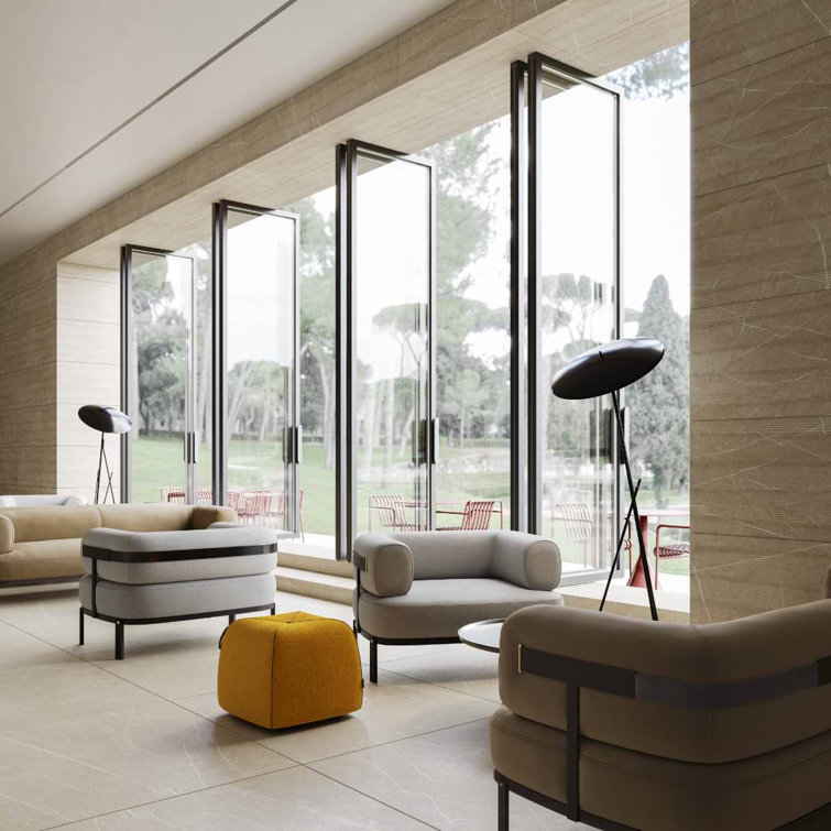 Cream Marble Look Satin Porcelain Large Format Tile