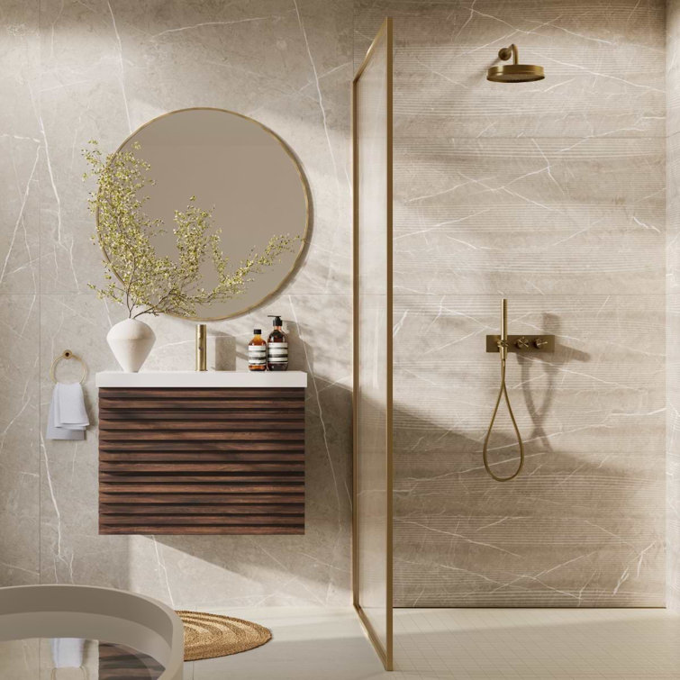 Cream Marble Look Satin Porcelain Large Format Tile