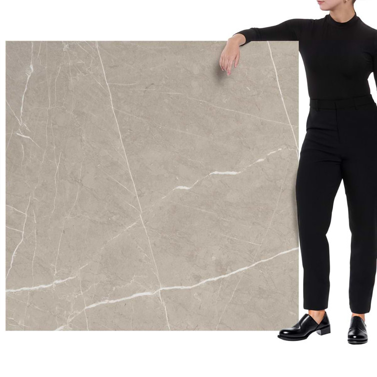 Cream Marble Look Satin Porcelain Large Format Tile