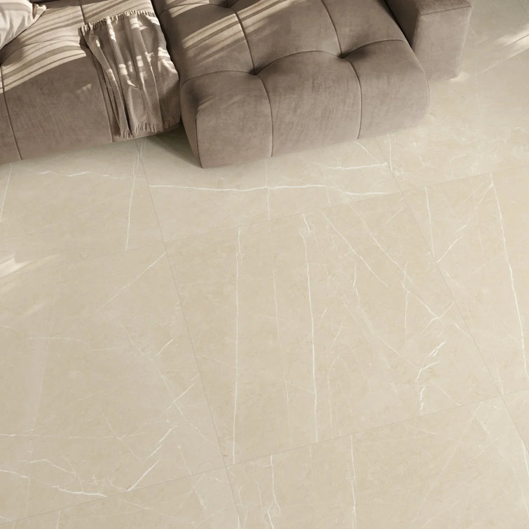 Cream Marble Look Satin Porcelain Large Format Tile