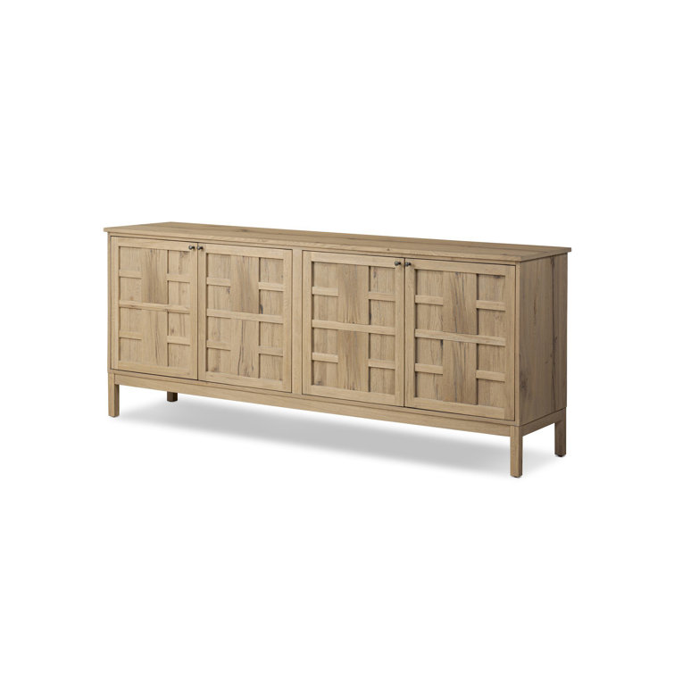 Aged Natural Oak Veneer Sideboard with Grid Pattern Doors