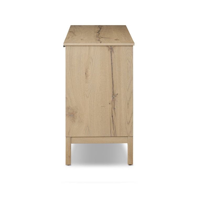 Aged Natural Oak Veneer Sideboard with Grid Pattern Doors