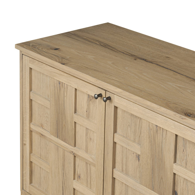 Aged Natural Oak Veneer Sideboard with Grid Pattern Doors