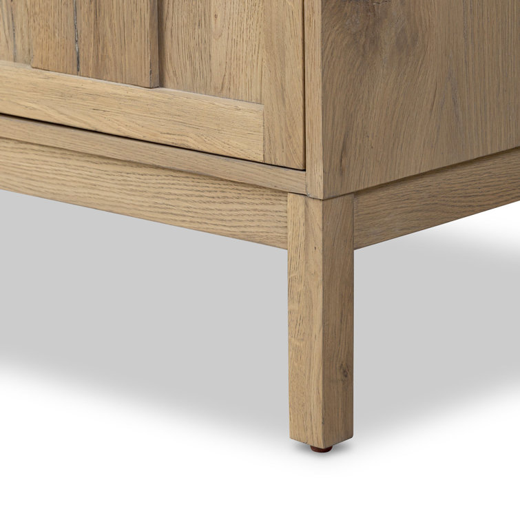 Aged Natural Oak Veneer Sideboard with Grid Pattern Doors