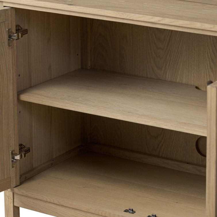 Aged Natural Oak Veneer Sideboard with Grid Pattern Doors