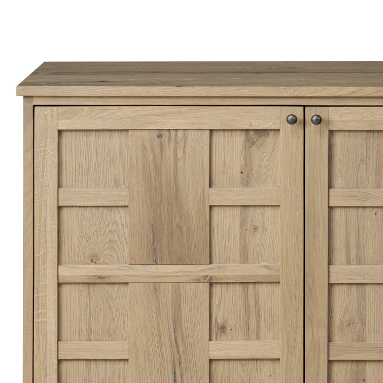 Aged Natural Oak Veneer Sideboard with Grid Pattern Doors