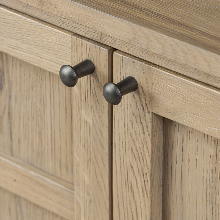 Aged Natural Oak Veneer Sideboard with Grid Pattern Doors