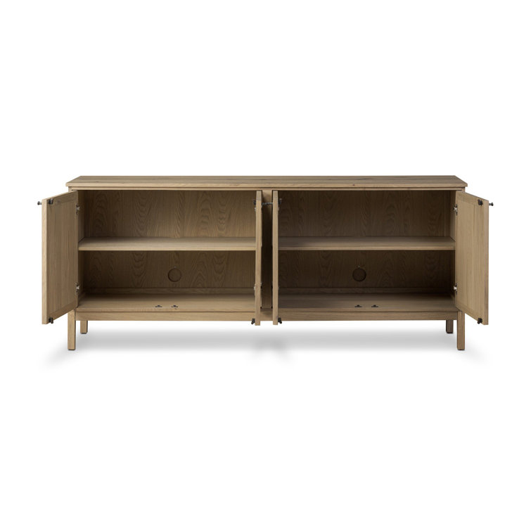 Aged Natural Oak Veneer Sideboard with Grid Pattern Doors
