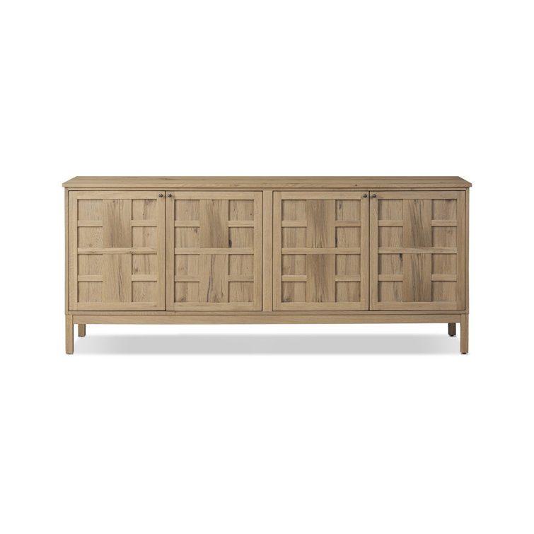 Aged Natural Oak Veneer Sideboard with Grid Pattern Doors