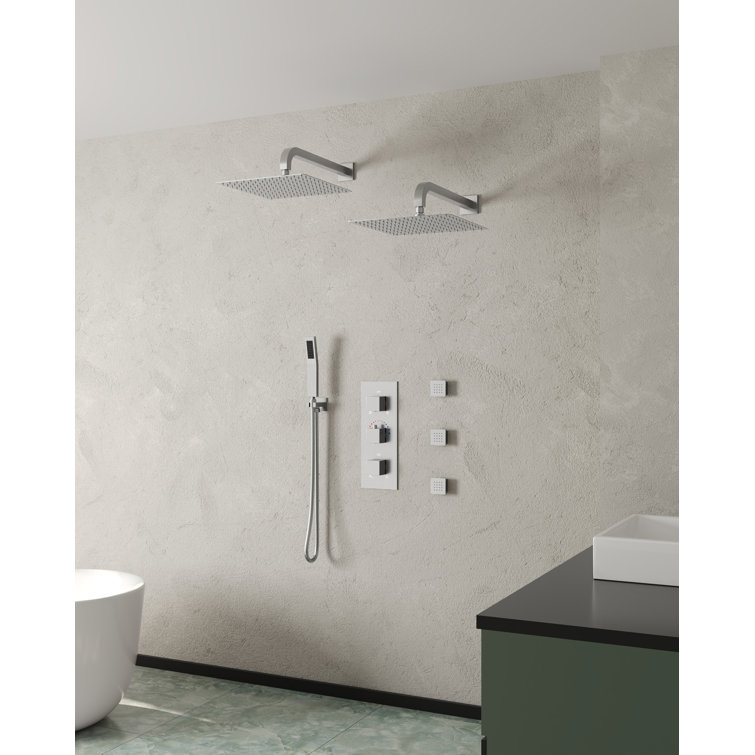 Brushed Nickel Dual 12" Rainfall Shower System with Handheld and Jets
