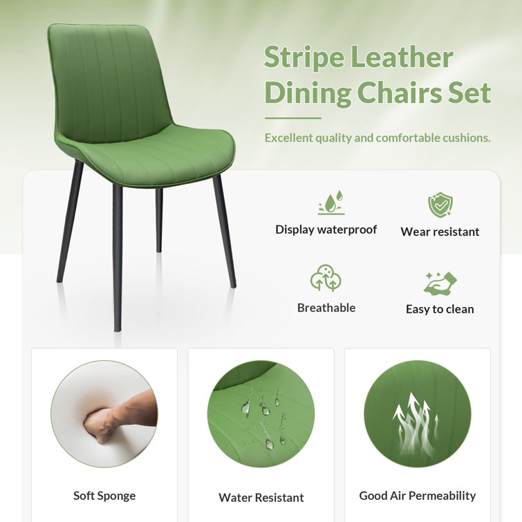 Set of 2 Green Faux Leather Upholstered Dining Chairs with Metal Legs