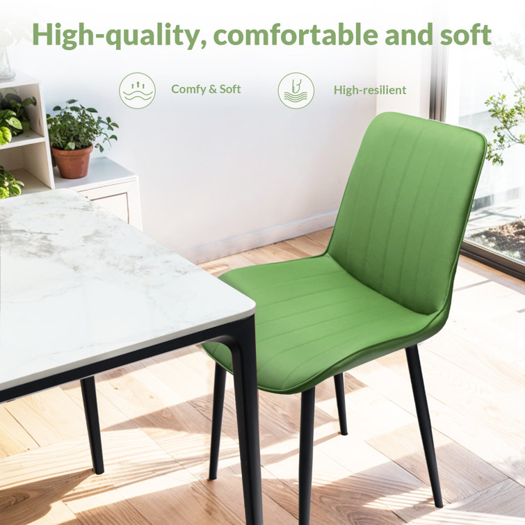 Set of 2 Green Faux Leather Upholstered Dining Chairs with Metal Legs