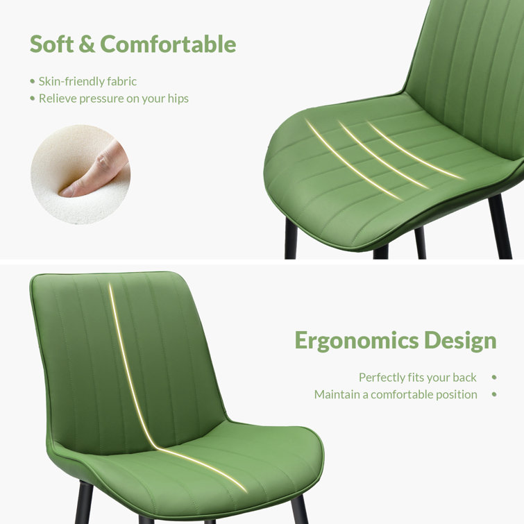 Set of 2 Green Faux Leather Upholstered Dining Chairs with Metal Legs