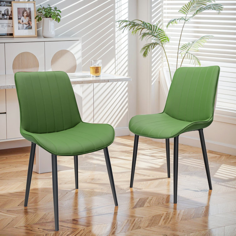 Set of 2 Green Faux Leather Upholstered Dining Chairs with Metal Legs