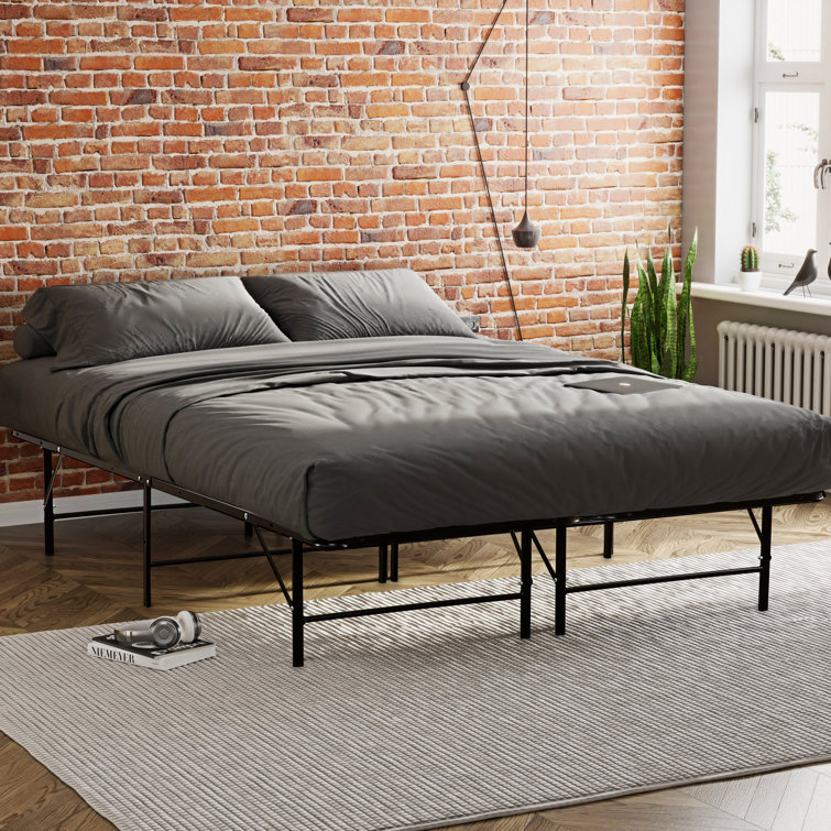 King Black Metal Platform Bed Frame with Storage
