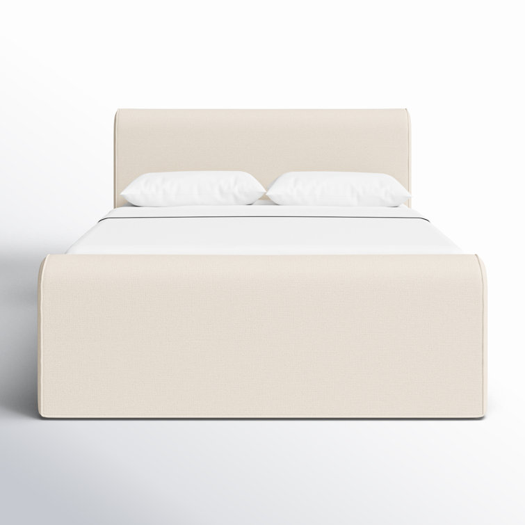 Queen Thames Cream Upholstered Bed with Headboard and Drawer