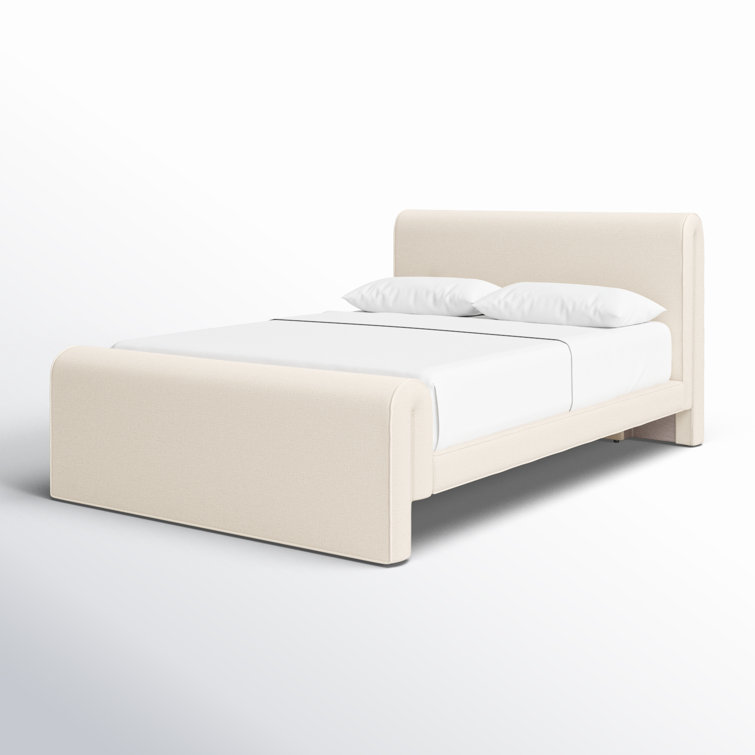 Queen Thames Cream Upholstered Bed with Headboard and Drawer