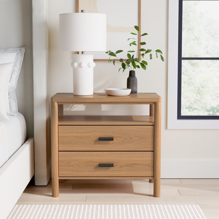 Natural Oak 1-Drawer Nightstand with Antique Bronze Handle