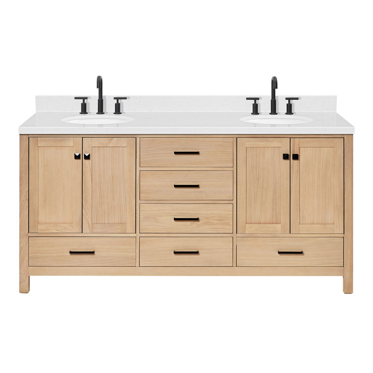 Cambridge 72" Double Sink Oak Vanity with Carrara Quartz Top