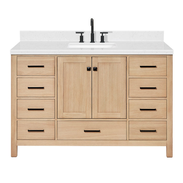 Cambridge 54" White Wood Freestanding Bathroom Vanity with Carrara Marble Top