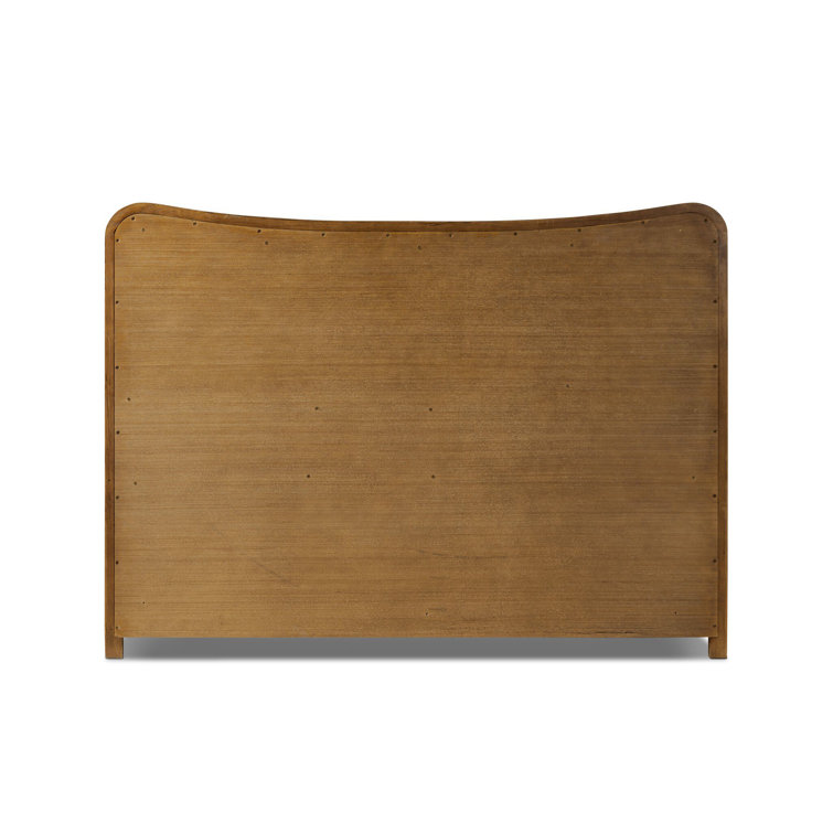Queen Rustic Oak Wood Frame Bed with Linen Upholstered Headboard