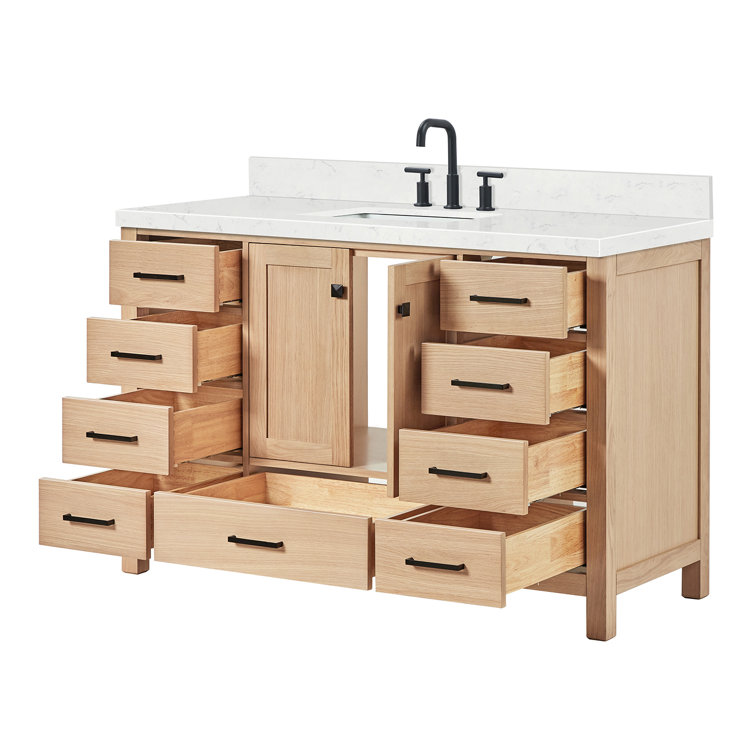 Cambridge 54" White Wood Freestanding Bathroom Vanity with Carrara Marble Top