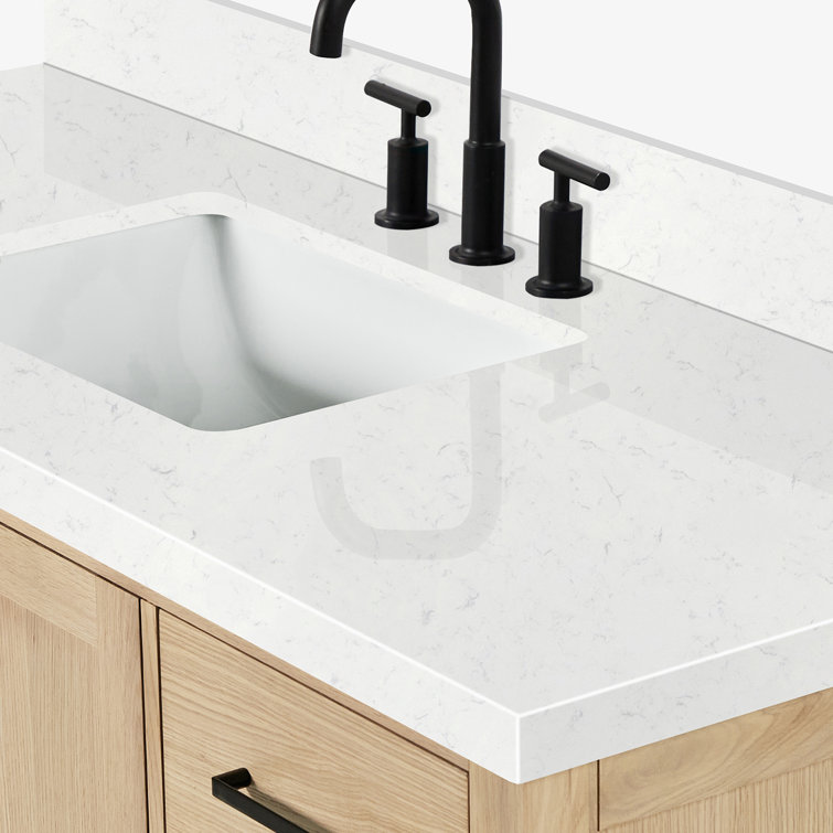 Cambridge 54" White Wood Freestanding Bathroom Vanity with Carrara Marble Top