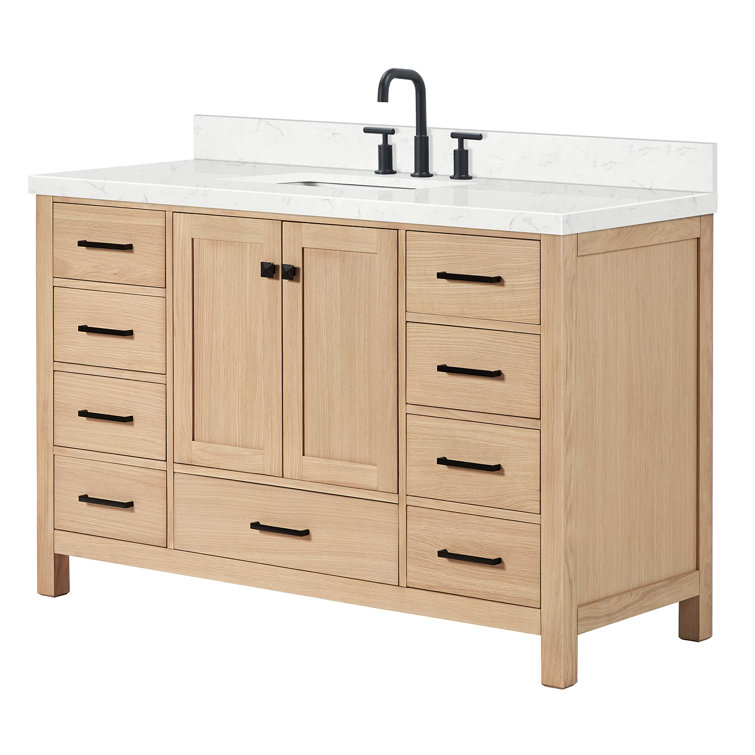 Cambridge 54" White Wood Freestanding Bathroom Vanity with Carrara Marble Top