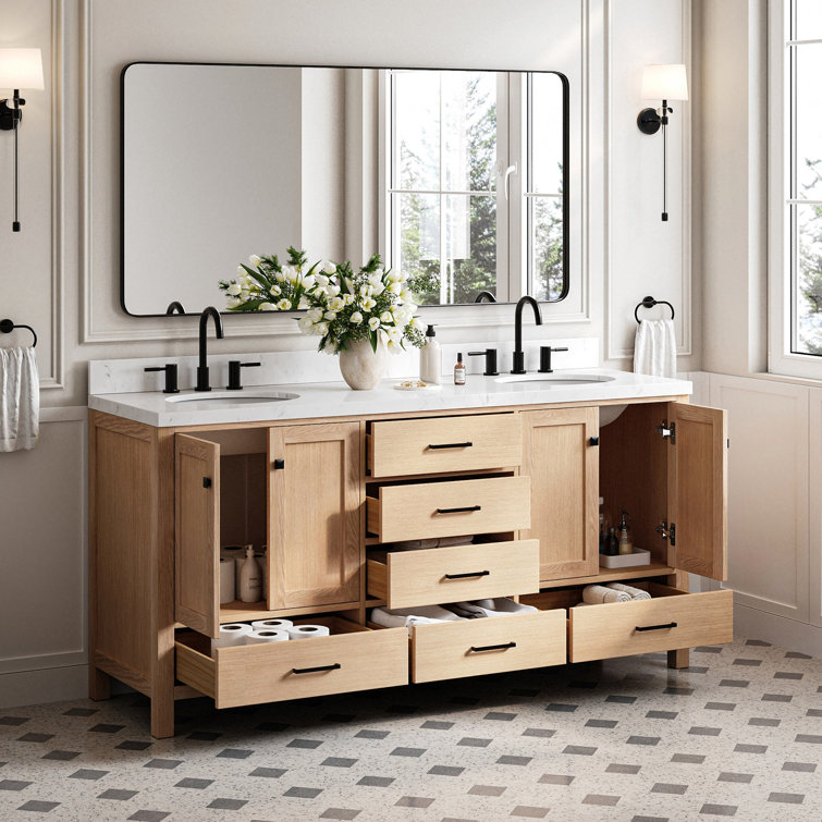 Cambridge 72" Double Sink Oak Vanity with Carrara Quartz Top