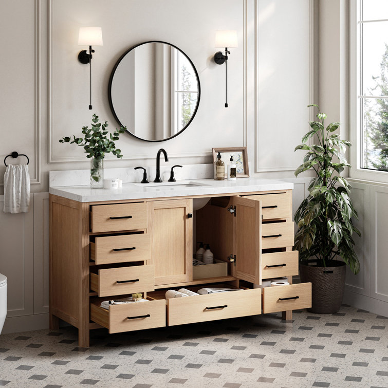 Cambridge 60.25'' Oak Single Sink Vanity with Quartz Top