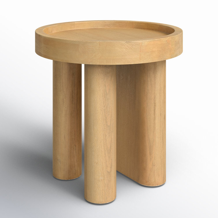 Natural Round Beech Wood Side Table with Raised Rim