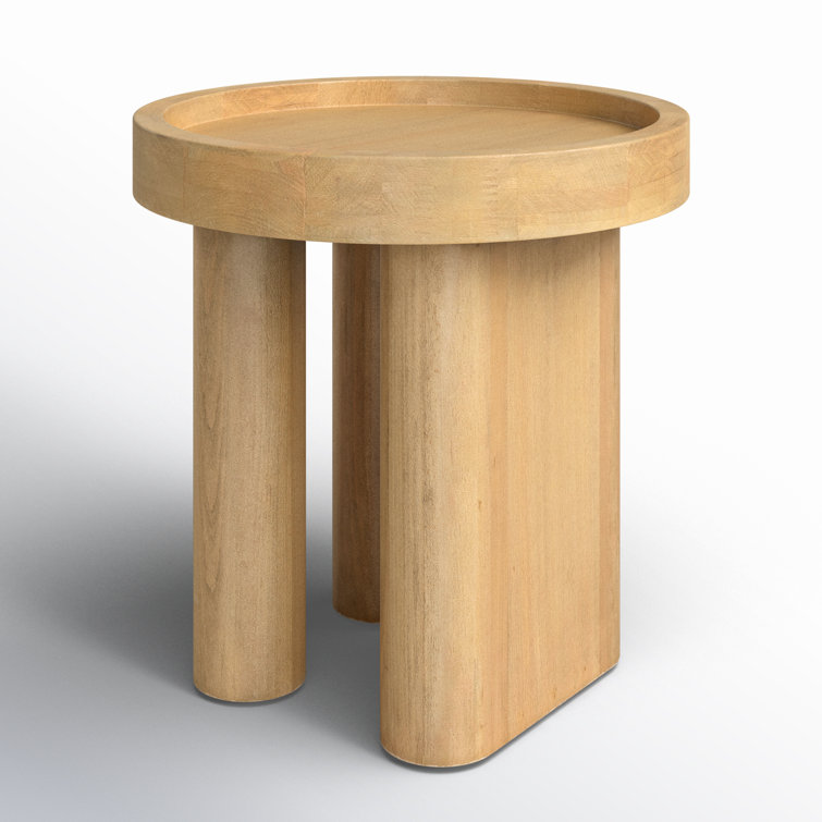 Natural Round Beech Wood Side Table with Raised Rim