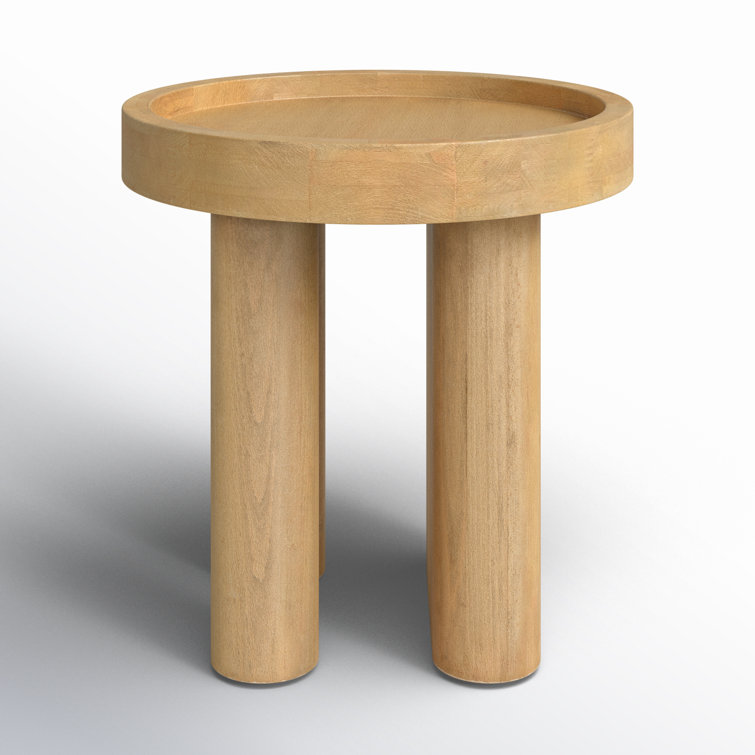 Natural Round Beech Wood Side Table with Raised Rim