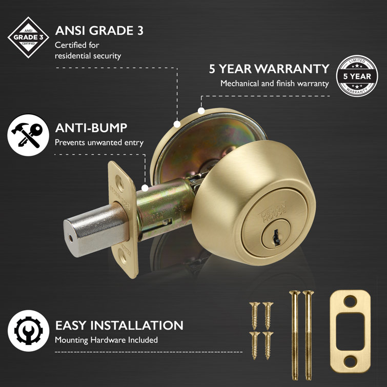Satin Gold Single Cylinder Deadbolt with Latch